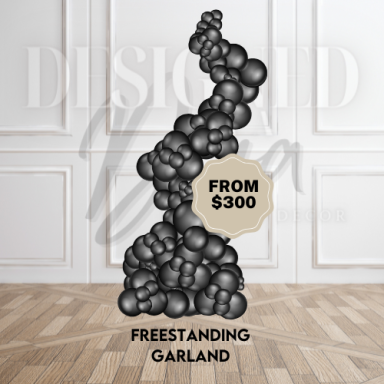 Organic-style freestanding balloon garland on a floor base, perfect for photo backdrops or entryways