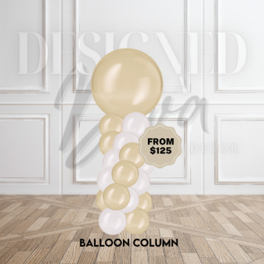 Tall spiral balloon tower columns flanking a party entrance in custom event colors.
